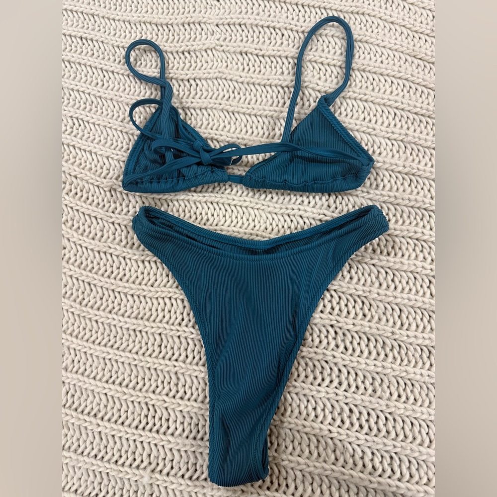 Kulani Kinis Ribbed Teal Bikini Set - Picture 2 of 2